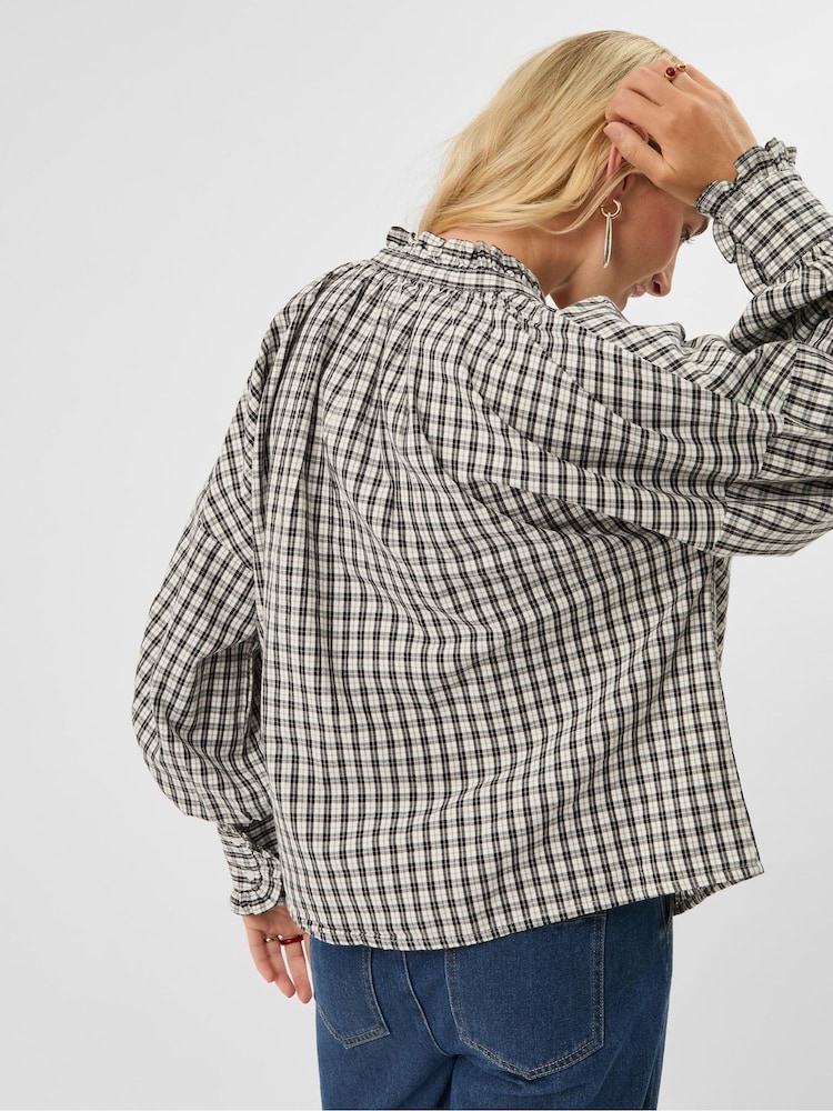 Accessorize Black Check Print Blouse - Image 2 of 4 Accessorize Black Check Print Blouse - Image 2 of 4