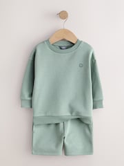 セージグリーン - 無地 クルーネック トレーナー ＆ ショートパンツセット（3か月～7 歳） - 画像 6 / 9