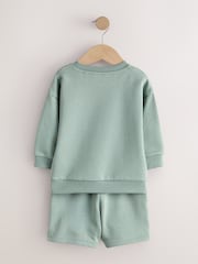 セージグリーン - 無地 クルーネック トレーナー ＆ ショートパンツセット（3か月～7 歳） - 画像 7 / 9