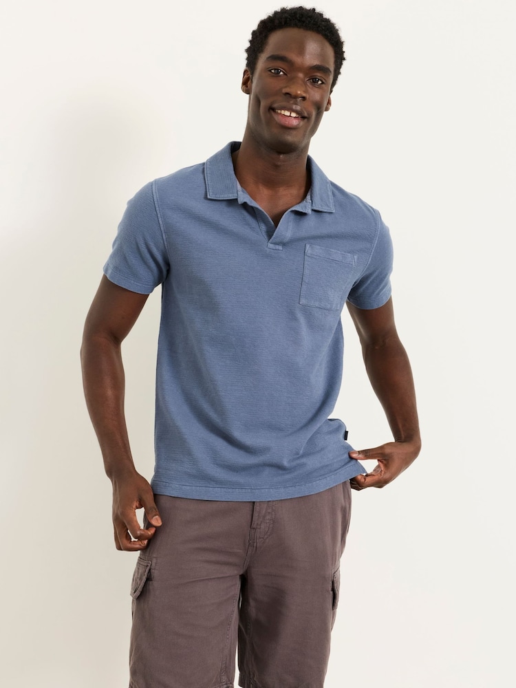 FatFace Albury Blue Textured Polo Shirts - Image 1 of 5