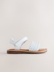 White Wide Fit (G) Leather Twist Sandals with Touch Fastening - Image 2 of 6