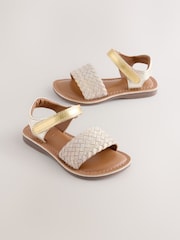 Gold Wide Fit (G) Leather Twist Sandals with Touch Fastening - Image 1 of 6