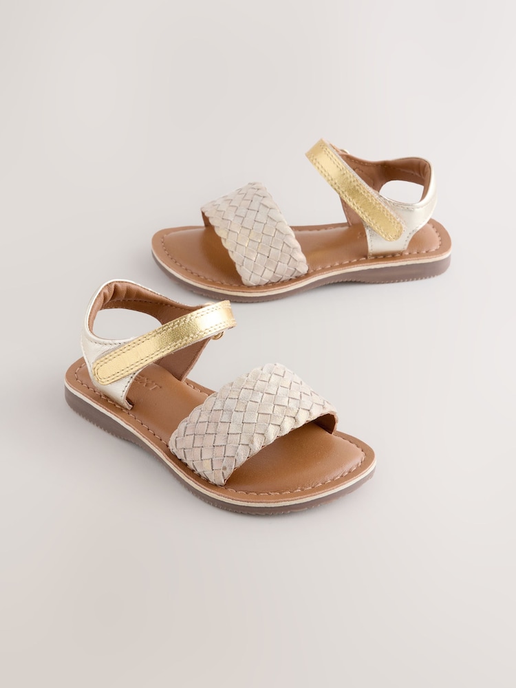 Gold Wide Fit (G) Leather Twist Sandals with Touch Fastening - Image 1 of 6