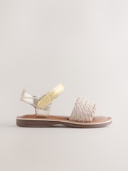 Gold Wide Fit (G) Leather Twist Sandals with Touch Fastening - Image 2 of 6