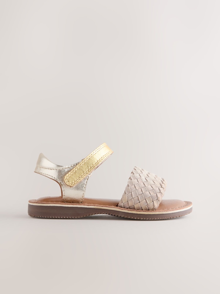 Gold Wide Fit (G) Leather Twist Sandals with Touch Fastening - Image 2 of 6