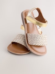 Gold Wide Fit (G) Leather Twist Sandals with Touch Fastening - Image 3 of 6
