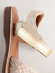 Gold Wide Fit (G) Leather Twist Sandals with Touch Fastening - Image 6 of 6