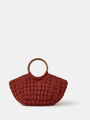 Accessorize Orange Wooden Handle Macramé Bag - Image 1 of 1