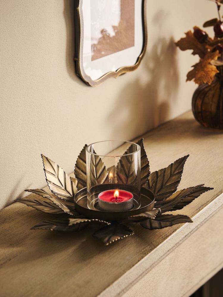 Bronze Autumn Leaf Metal Tea Light Holder - Image 1 of 4 Bronze Autumn Leaf Metal Tea Light Holder - Image 1 of 4