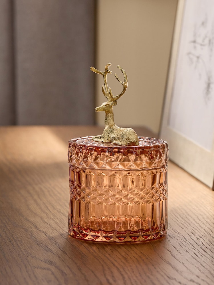 Orange Ribbed Glass Gold Stag Trinket Pot - Image 1 of 5