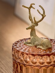 Orange Ribbed Glass Gold Stag Trinket Pot - Image 3 of 5