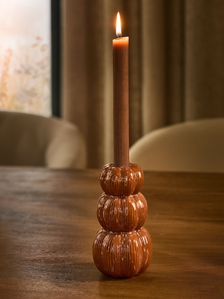 Orange Stacked Pumpkin Ceramic Candle Holder Candle Holder - Image 2 of 4