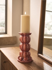 Orange Stacked Pumpkin Ceramic Pillar Candle Holder - Image 1 of 4