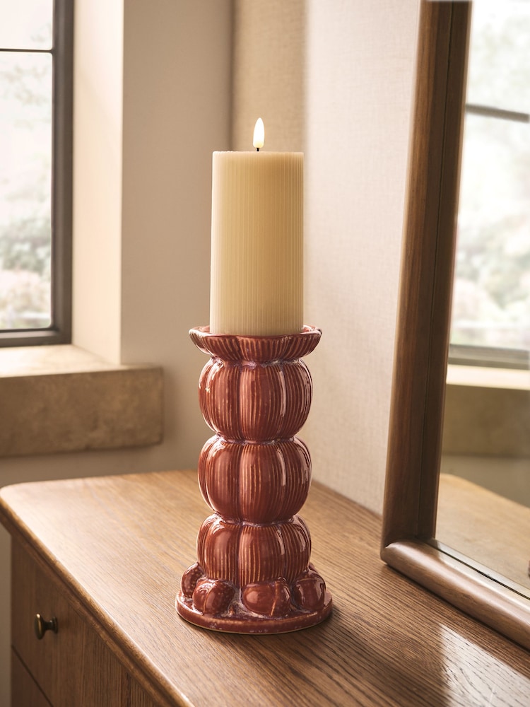 Orange Stacked Pumpkin Ceramic Pillar Candle Holder - Image 1 of 4