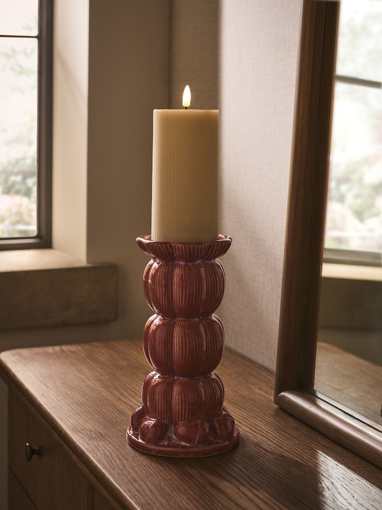 Orange Stacked Pumpkin Ceramic Pillar Candle Holder - Image 2 of 4