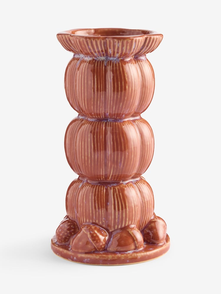 Orange Stacked Pumpkin Ceramic Pillar Candle Holder - Image 4 of 4