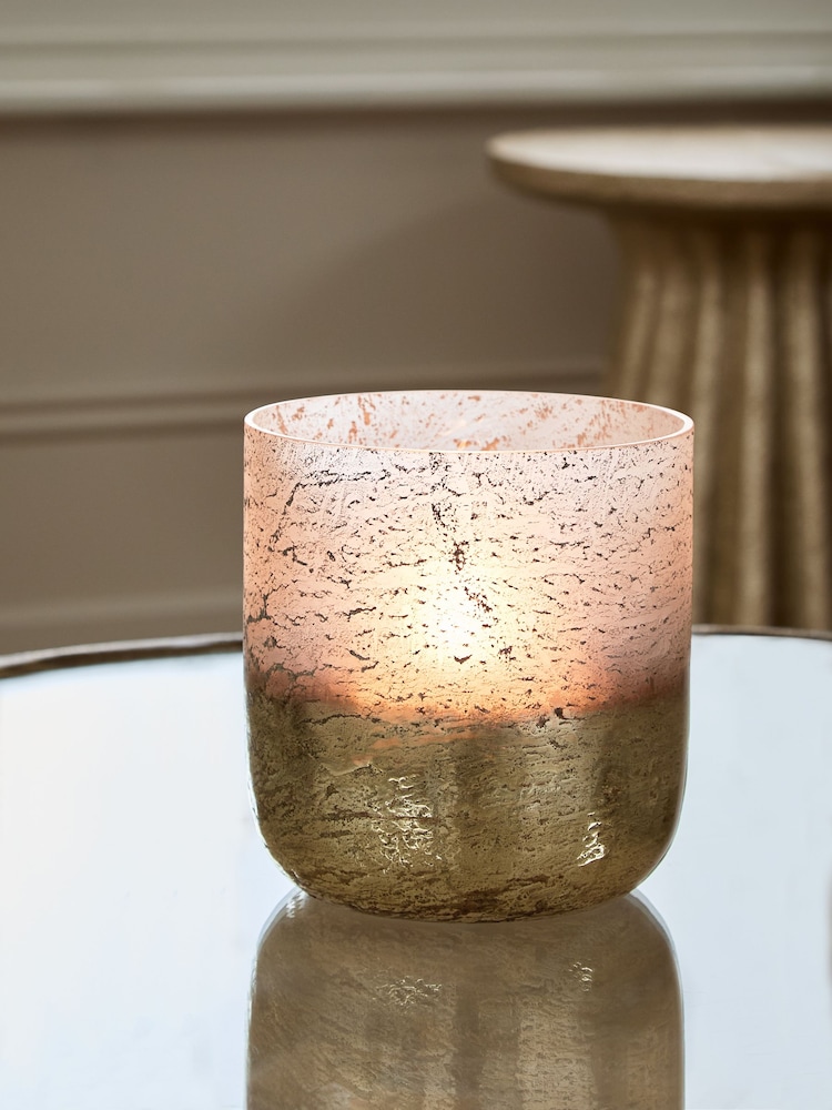 Gold Rustic Glass Candle Holder - Image 2 of 4