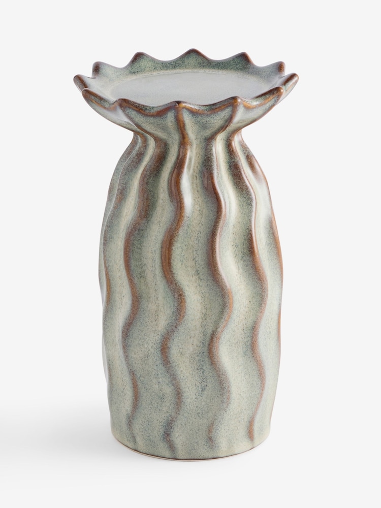 Green Reactive Glaze Candle Holder Ceramic Pillar - Image 4 of 4