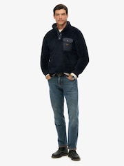 Superdry Blue High Pile Fleece Henley Jumper - Image 2 of 6