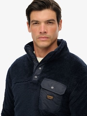 Superdry Blue High Pile Fleece Henley Jumper - Image 4 of 6