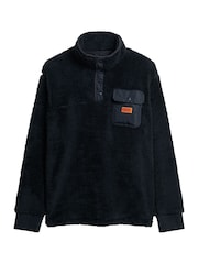 Superdry Blue High Pile Fleece Henley Jumper - Image 5 of 6