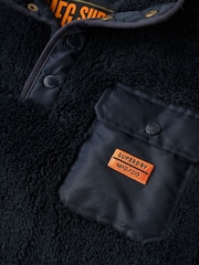 Superdry Blue High Pile Fleece Henley Jumper - Image 6 of 6