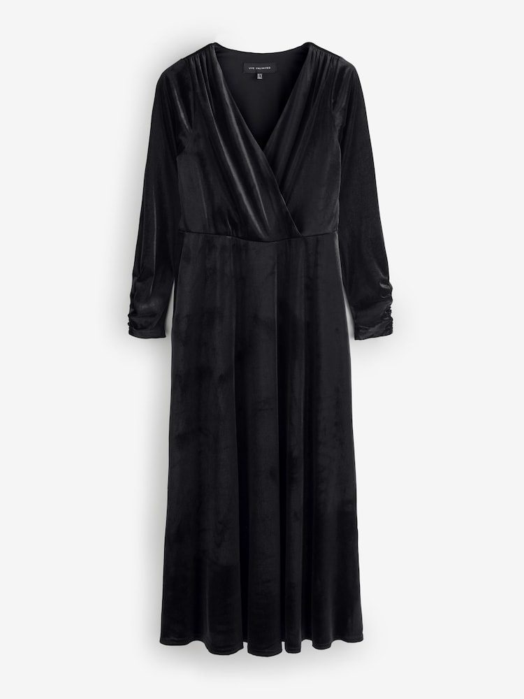 Live Unlimited Black Velvet Long Sleeve Wrap Dress - Image 1 of 1 Live Unlimited Black Velvet Long Sleeve Wrap Dress - Image 1 of 1