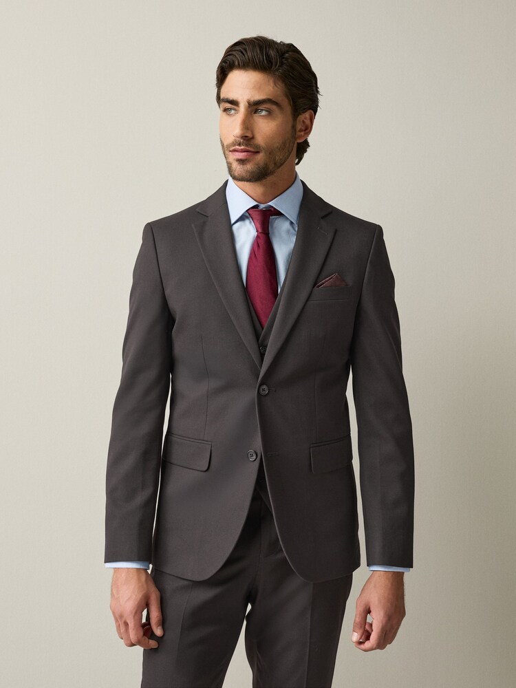 Brun - Slim Fit (Slim Fit) - Veste de costume texturée - Image 1 de 10