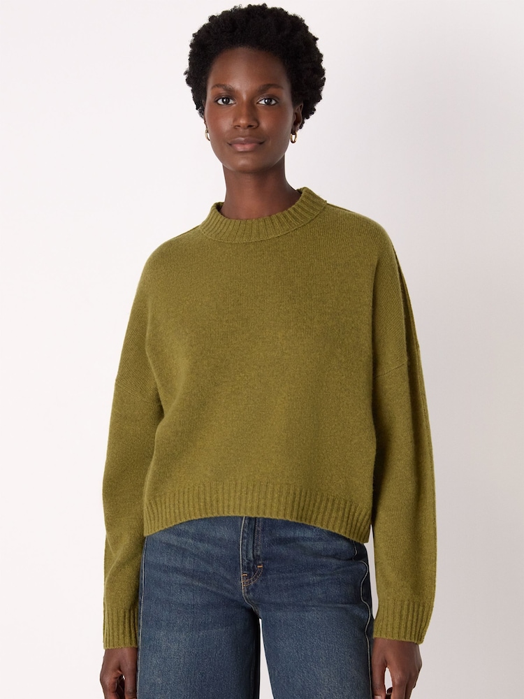 Whistles Green Wool Curved Hem Knited Jumper - Image 1 of 5