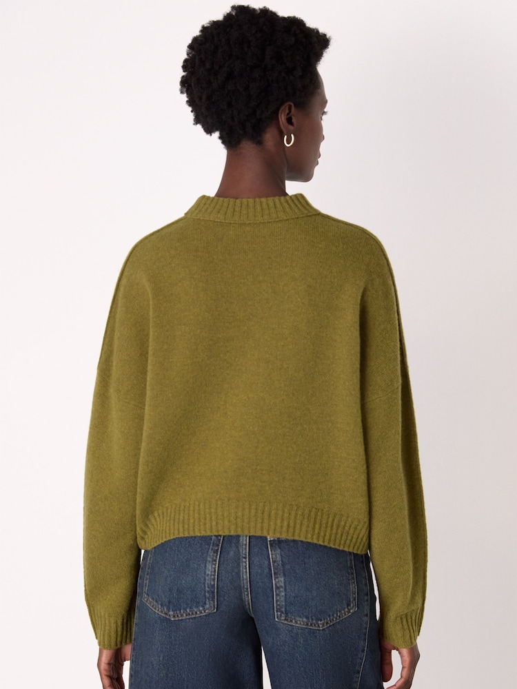 Whistles Green Wool Curved Hem Knited Jumper - Image 2 of 5