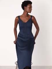 Whistles Blue Crepe Lace Trim Cami Dress - Image 1 of 5