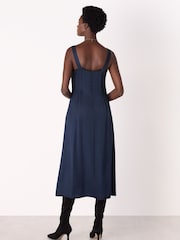 Whistles Blue Crepe Lace Trim Cami Dress - Image 2 of 5
