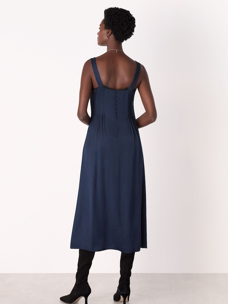 Whistles Blue Crepe Lace Trim Cami Dress - Image 2 of 5