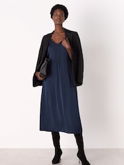 Whistles Blue Crepe Lace Trim Cami Dress - Image 3 of 5