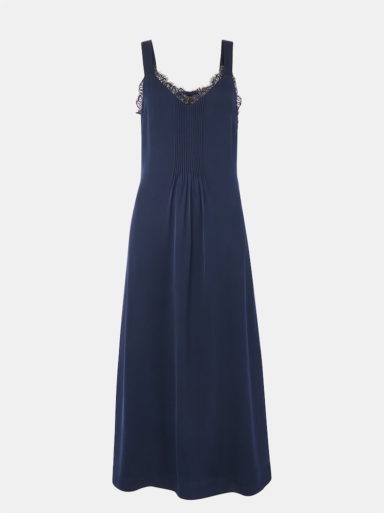 Whistles Blue Crepe Lace Trim Cami Dress - Image 5 of 5