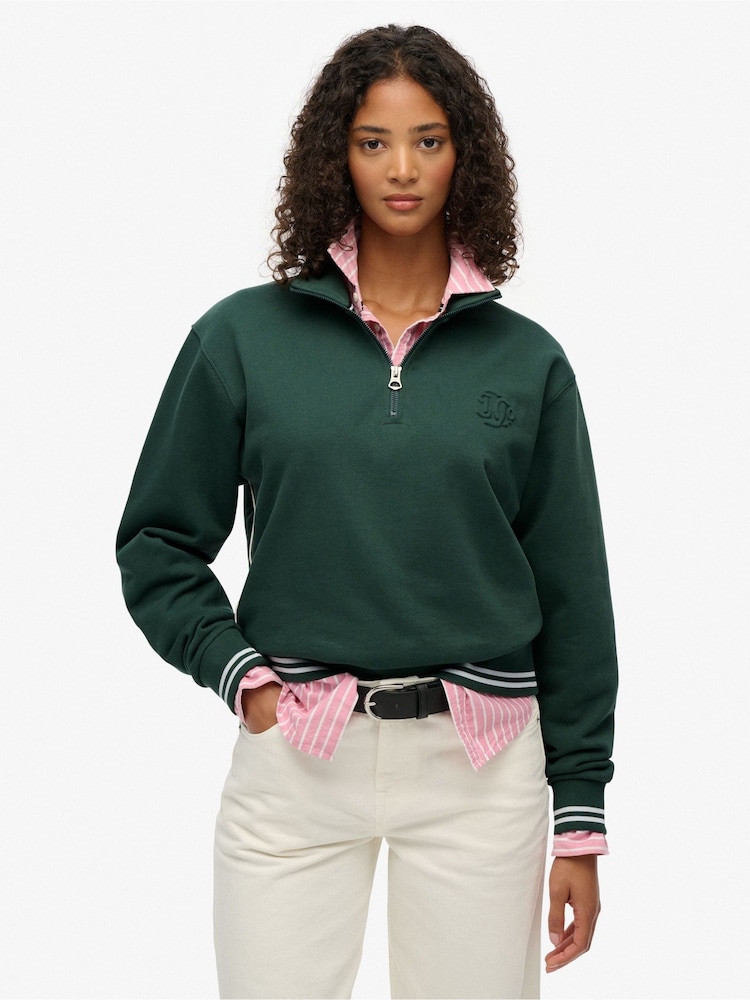 Superdry Green Country Club Embossed Half Zip Jumper - Image 1 of 5