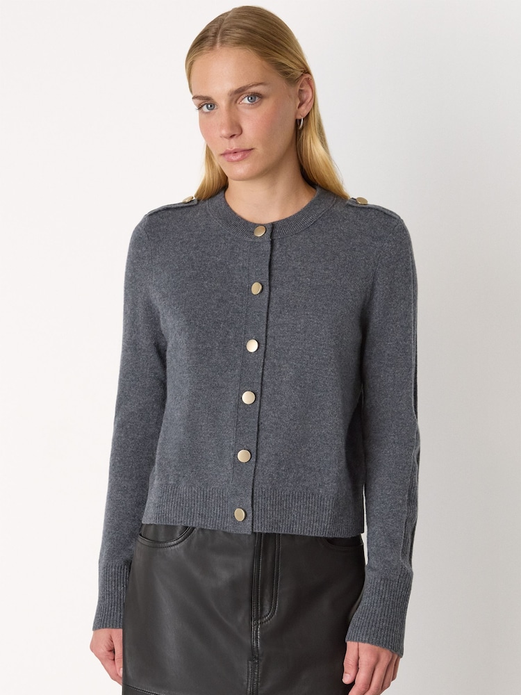 Whistles Grey Military Crew Neck Cardigan - Image 1 of 5