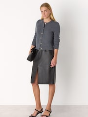 Whistles Grey Military Crew Neck Cardigan - Image 3 of 5