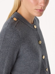 Whistles Grey Military Crew Neck Cardigan - Image 4 of 5