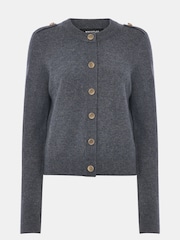 Whistles Grey Military Crew Neck Cardigan - Image 5 of 5