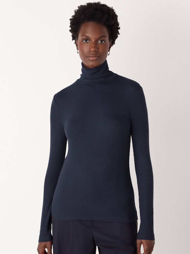 Whistles Blue Essential Ribbed Polo T-Shirt - Image 1 of 5 Whistles Blue Essential Ribbed Polo T-Shirt - Image 1 of 5