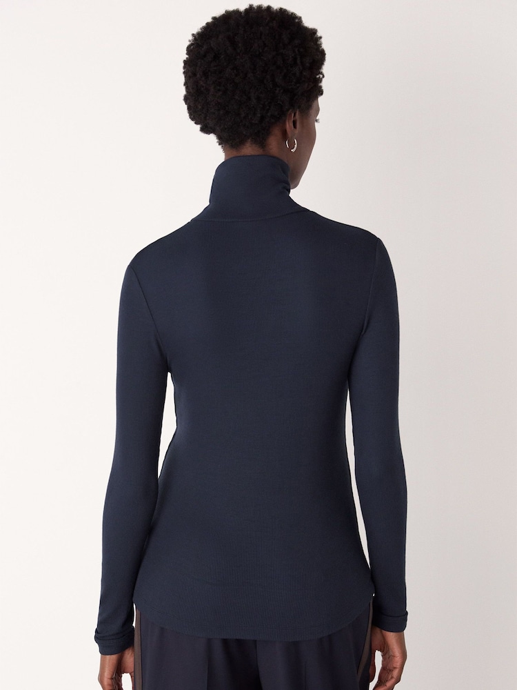 Whistles Blue Essential Ribbed Polo T-Shirt - Image 2 of 5 Whistles Blue Essential Ribbed Polo T-Shirt - Image 2 of 5