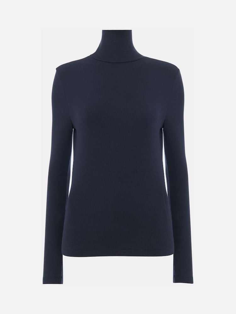 Whistles Blue Essential Ribbed Polo T-Shirt - Image 5 of 5 Whistles Blue Essential Ribbed Polo T-Shirt - Image 5 of 5