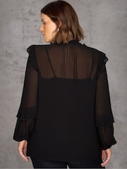 Live Unlimited Black Ruffle Tie Neck Blouse - Image 5 of 5
