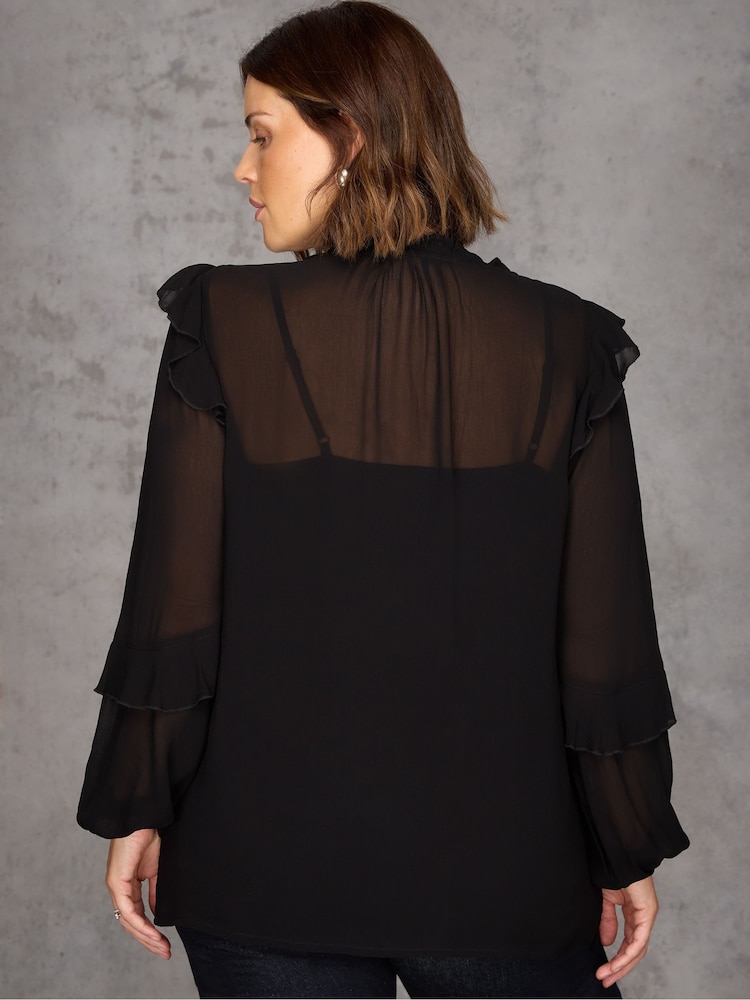 Live Unlimited Black Ruffle Tie Neck Blouse - Image 5 of 5 Live Unlimited Black Ruffle Tie Neck Blouse - Image 5 of 5