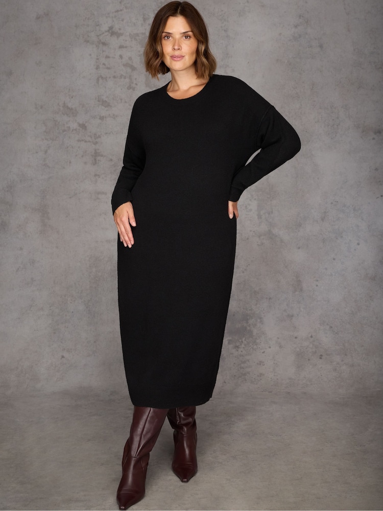 Live Unlimited Black Round Neck Knit Jumper Dress - Image 2 of 5 Live Unlimited Black Round Neck Knit Jumper Dress - Image 2 of 5