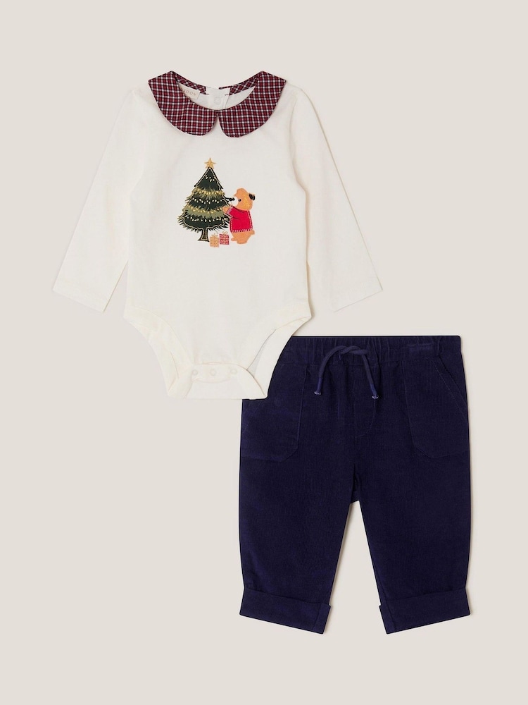 Monsoon Blue Newborn Christmas Bear Bodysuit & Trousers Set - Image 1 of 3 Monsoon Blue Newborn Christmas Bear Bodysuit & Trousers Set - Image 1 of 3