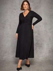Live Unlimited Black Petite Ruched Jersey Dress - Image 1 of 5