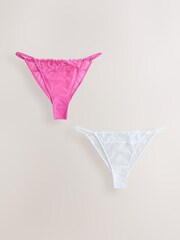 Pink/White Lace Trim Tanga Knickers 2 Pack - Image 1 of 9