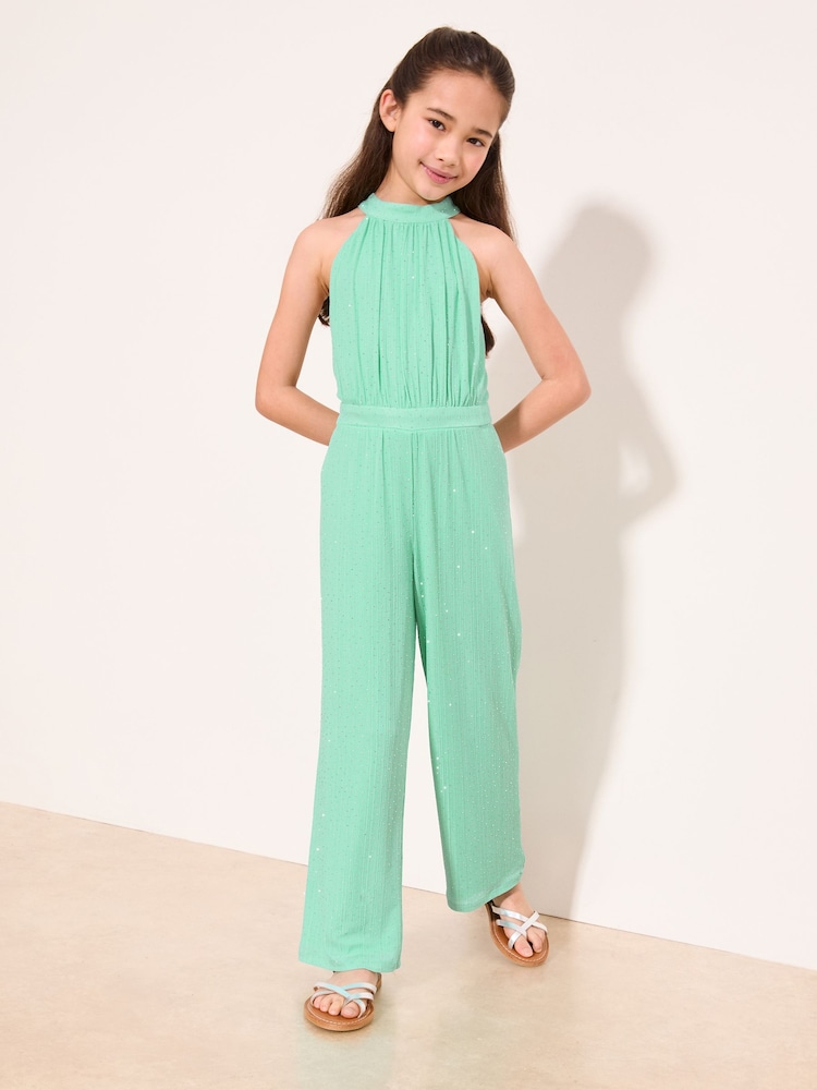 Lipsy Mint Green Sparkle Halter Party Jumpsuit (7-16yrs) - Image 1 of 4 Lipsy Mint Green Sparkle Halter Party Jumpsuit (7-16yrs) - Image 1 of 4